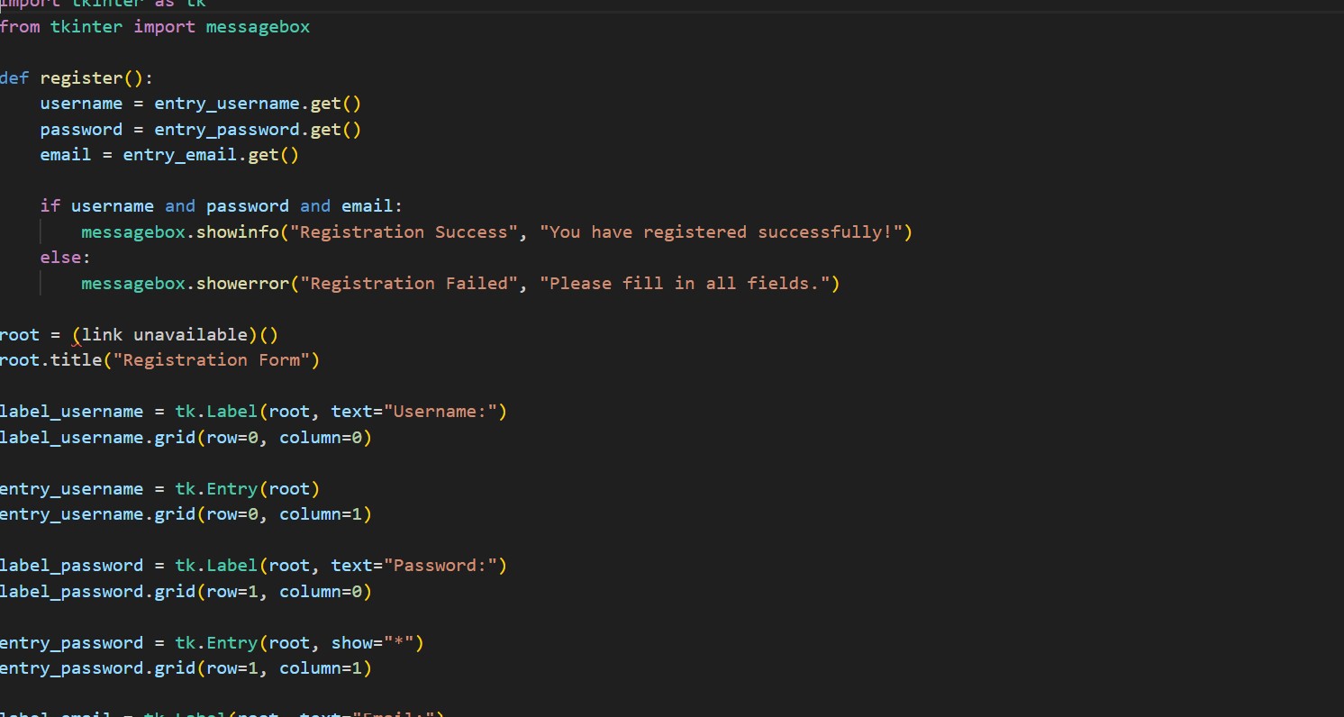 Registration Form Screenshot